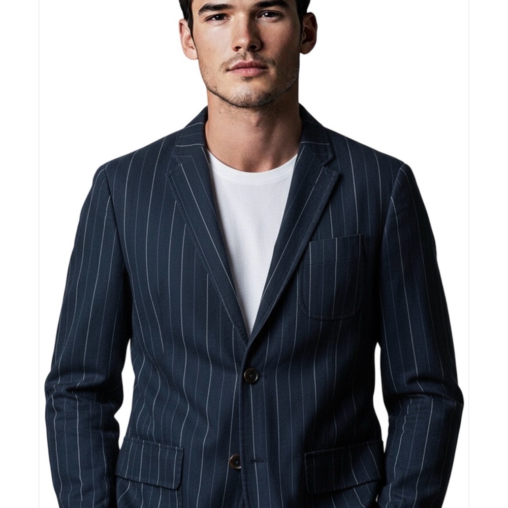 Polo Ralph Lauren Blazer Mens 42R Blue With White Striped 3 Button Blazer !!